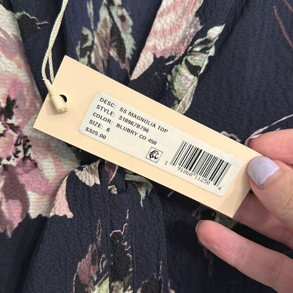 Rebecca Taylor Magnolia Floral Print Scarf-Tie Silk Top Size 6 NWT - Picture 3 of 9